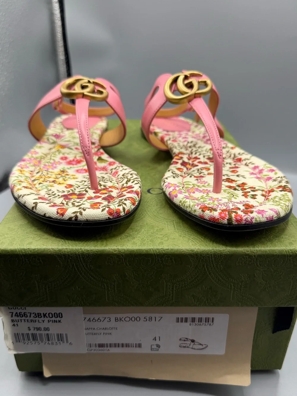 Gucci Pink Floral GG Thong Sandals